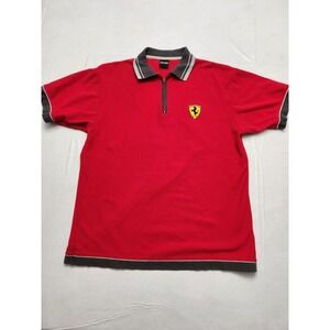 Ferrari Polo Shirt Mens Large Red Formula 1 Short Sleeve Quarter Zip F1 Scuderia